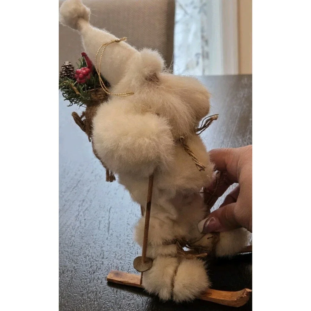 Vintage Santa skier skiing ornament for Xmas tree white father Xmas claws